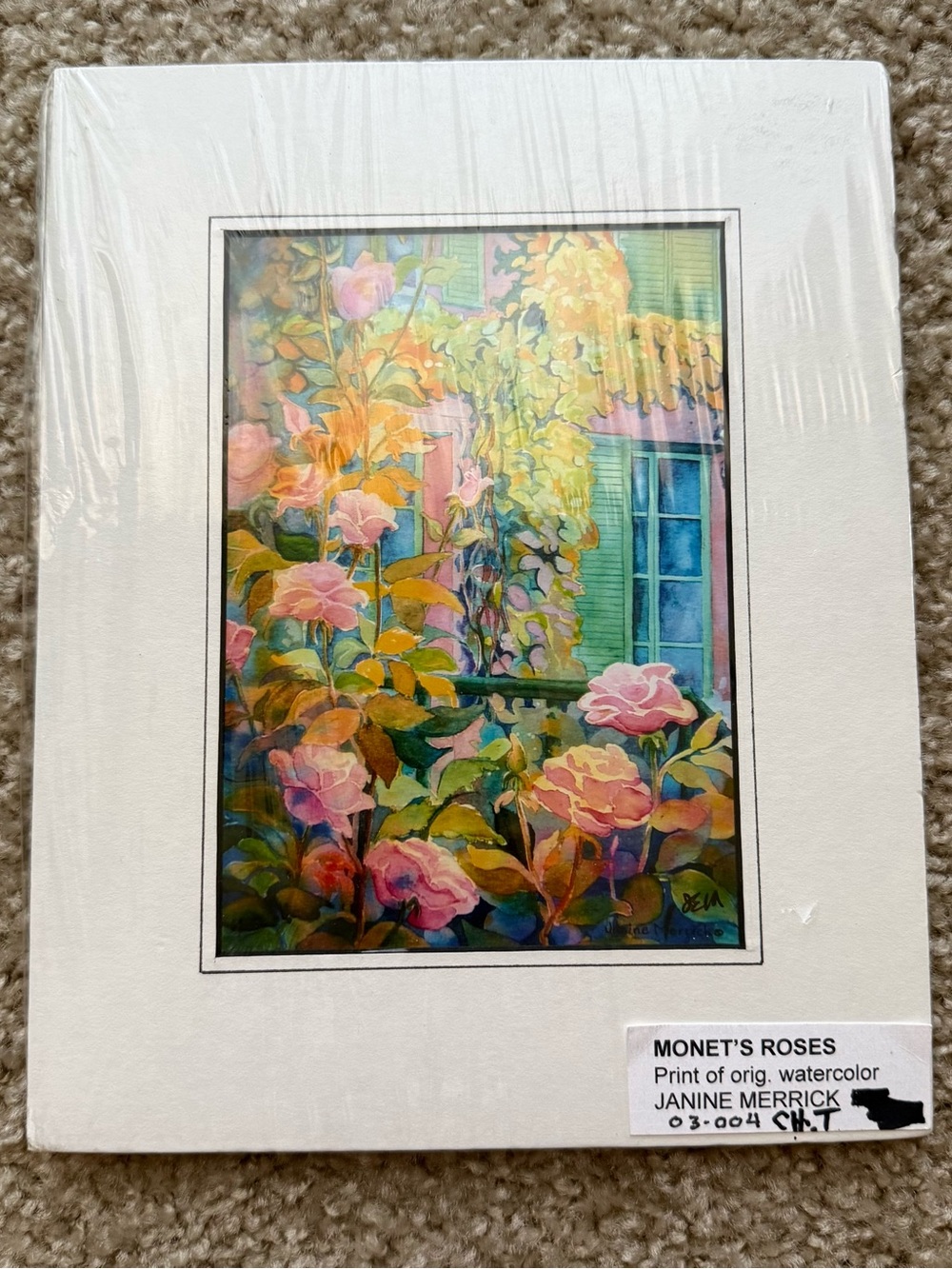 Monet's Roses Floral Art Print - Pink & Green Watercolor vintage